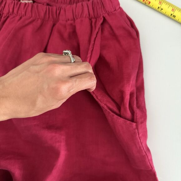 FLAX Designs Linen Pants 1G Fuschia Pink Women Wide Leg Lagenlook Pull On Pocket - Picture 9 of 10
